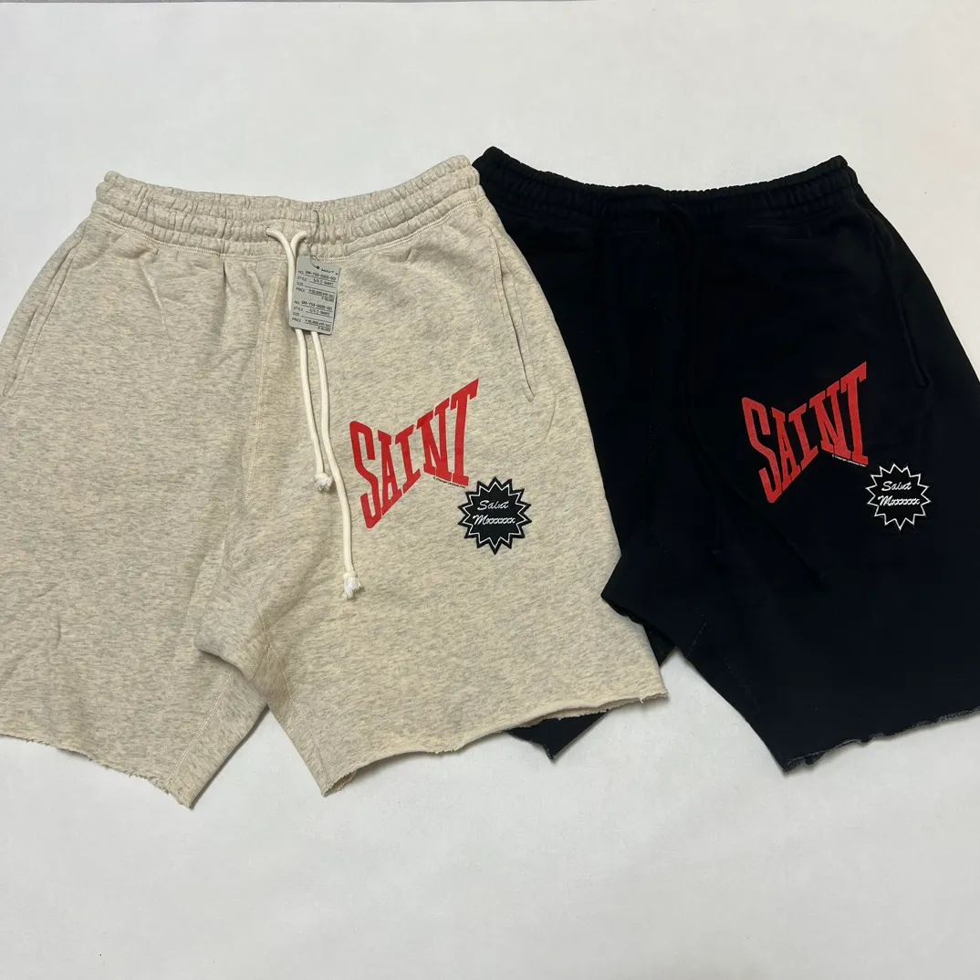 SAINT Mxxxxxx 'SAINT' SWEAT SHORTS/GRY/BLK embroidered SAINT LOGO basic shorts, distressed gray/washed black S-XL, four needles and six threads throughout, produced by a major domestic factory, imported Tajima machine embroidery, washed and distressed, original version